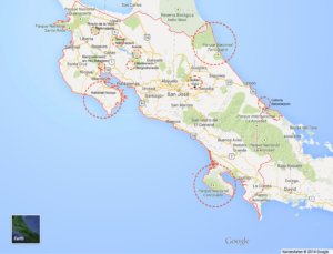 Landkarte Costa Rica: Regionen und Reiseziele
